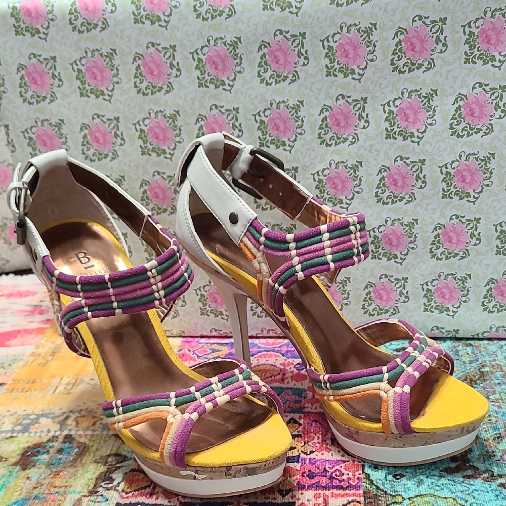 Bakers Pink and Purple Heels with Strappy Design